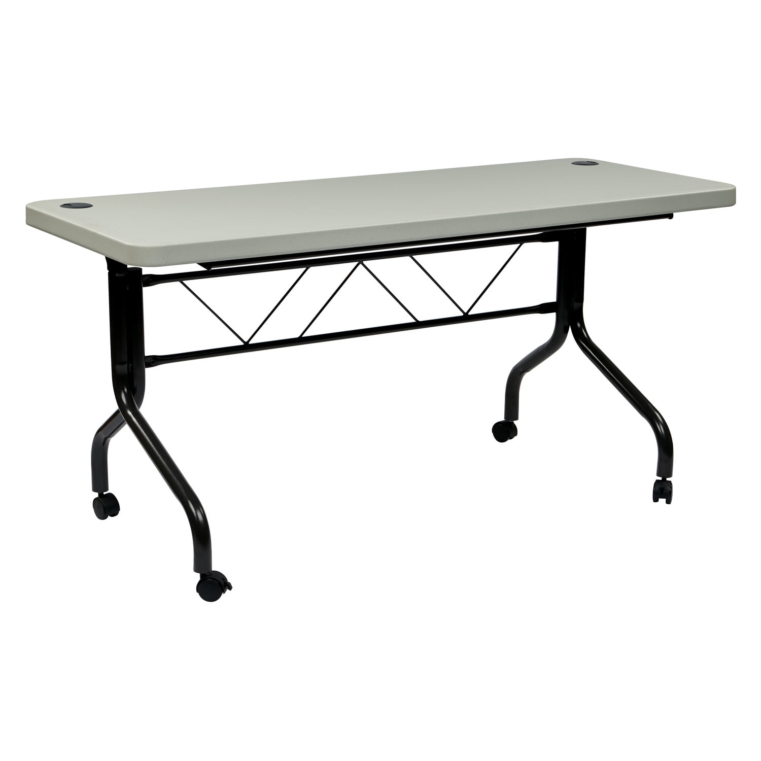 Black Steel Mobile Flip Table with Lockable Casters, 60 in x 24 in