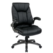 Office Star Products Work Smart Faux Leather Mid Back Managers Chair with Padded Flip Arms in Black