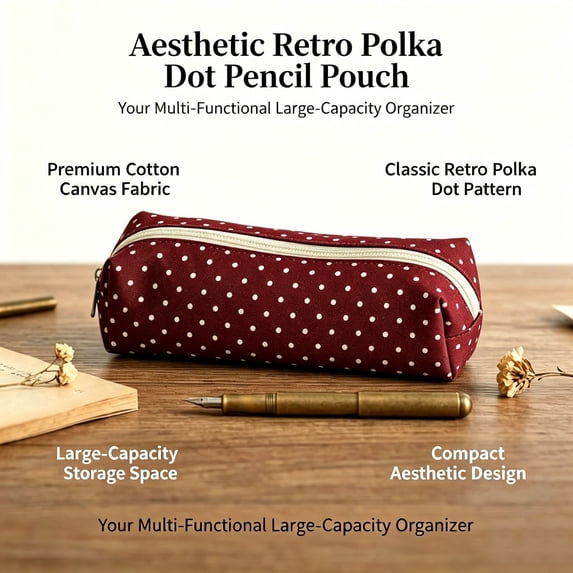 Office Stationery Supplies, Preppy Style Polka Pencil Case, Cute Dots Pencil Pouch Organizer Bag for Desk, Study Room, Work Office