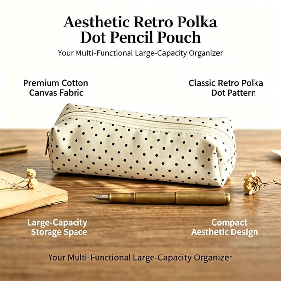 Office Stationery Supplies, Preppy Style Polka Pencil Case, Cute Dots Pencil Pouch Organizer Bag for Desk, Study Room, Work Office