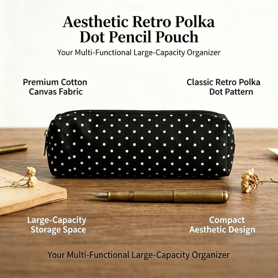 Office Stationery Supplies, Preppy Style Polka Pencil Case, Cute Dots Pencil Pouch Organizer Bag for Desk, Study Room, Work Office