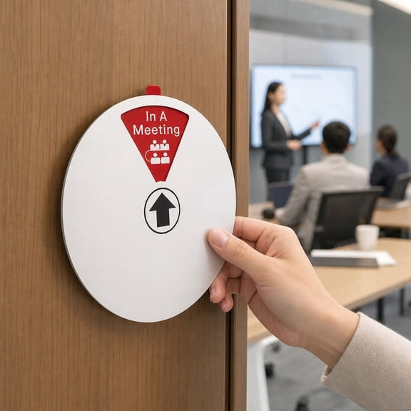 Office Status Sign 2 Pack 15x15cm, Sliding Door Sign with In Meeting Do Not Disturb Come Back Later, Conference Room Status Indicator Silver