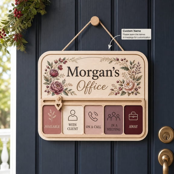 Office Status Sign Personalized Wooden Door Plaque with Slider for Office