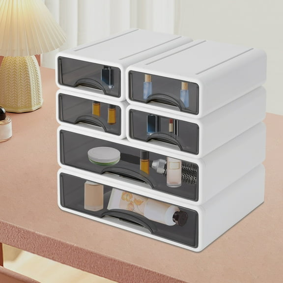 Modern Office Storage Box with 6 Drawers Plastic Stackable Storage Drawers Organizer for Home and Office
