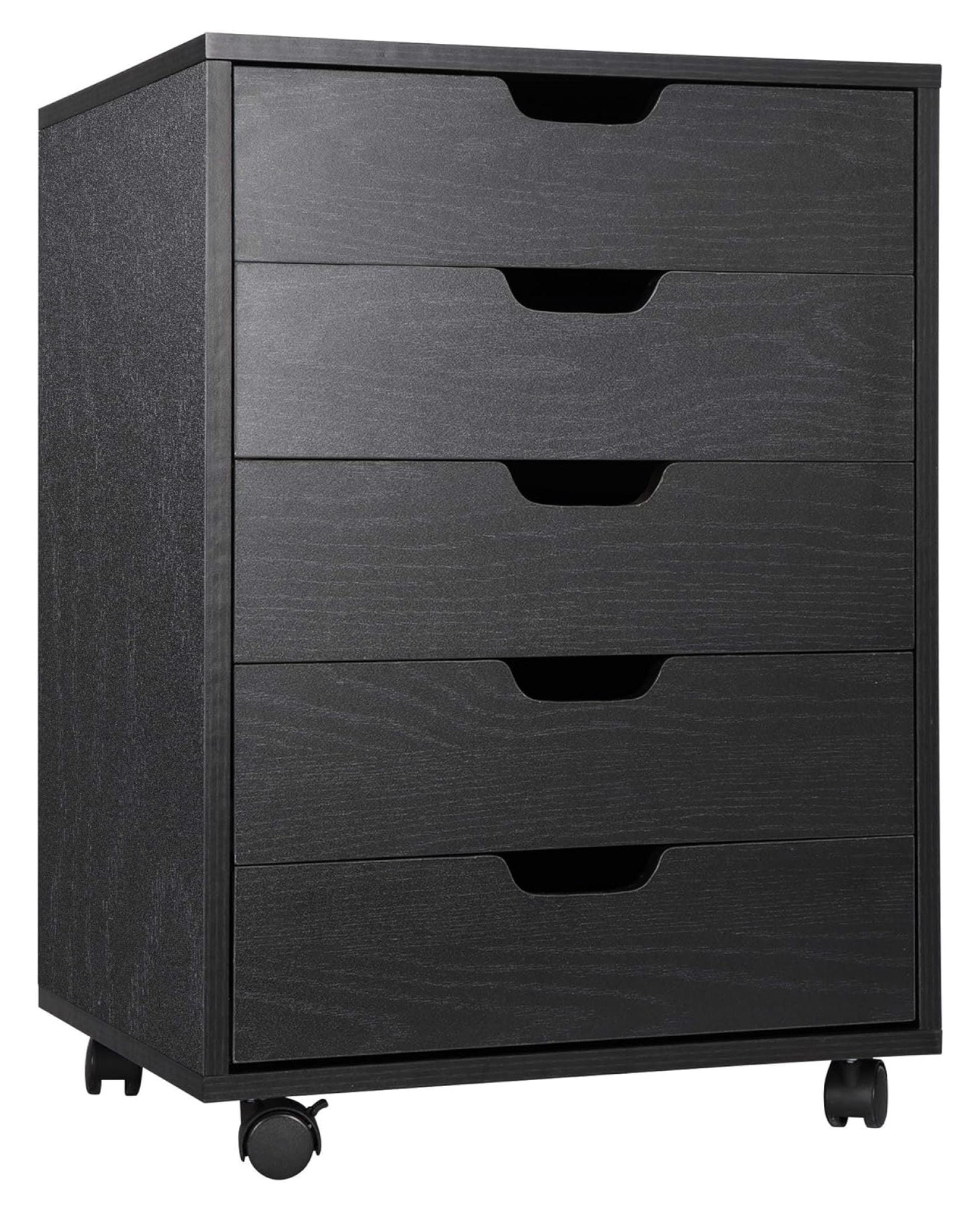 Office Storage 5 Drawers Desk Solid Wood Rolling Storage Cart