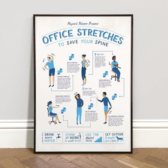 Office Stretches A3 Print: Spine Health Poster, Unframed Paper Poster 8x10in