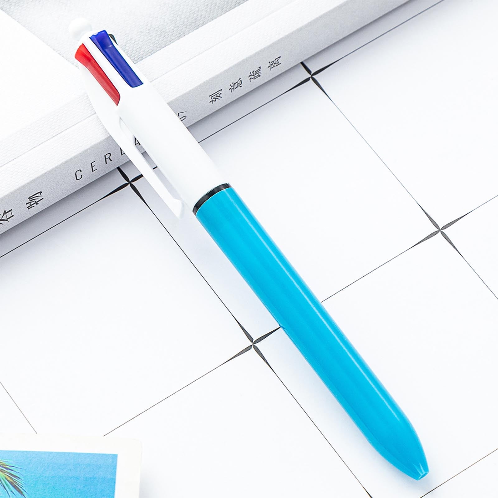 Office Study Stationery Multi-color Pen Four In One Press Hand Account Key Line Marking Pen Plastic Ballpoint Pen 2ml(Blue)