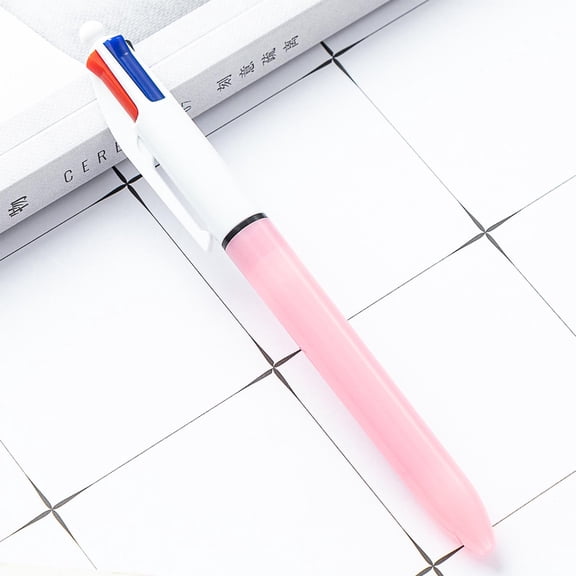 Office Study Stationery Multi-color Pen Four In One Press Hand Account Key Line Marking Pen Plastic Ballpoint Pen 2ml(Pink)
