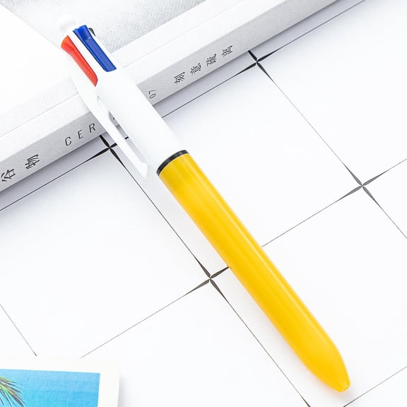 Office Study Stationery Multi-color Pen Four In One Press Hand Account Key Line Marking Pen Plastic Ballpoint Pen 2ml(Yellow)