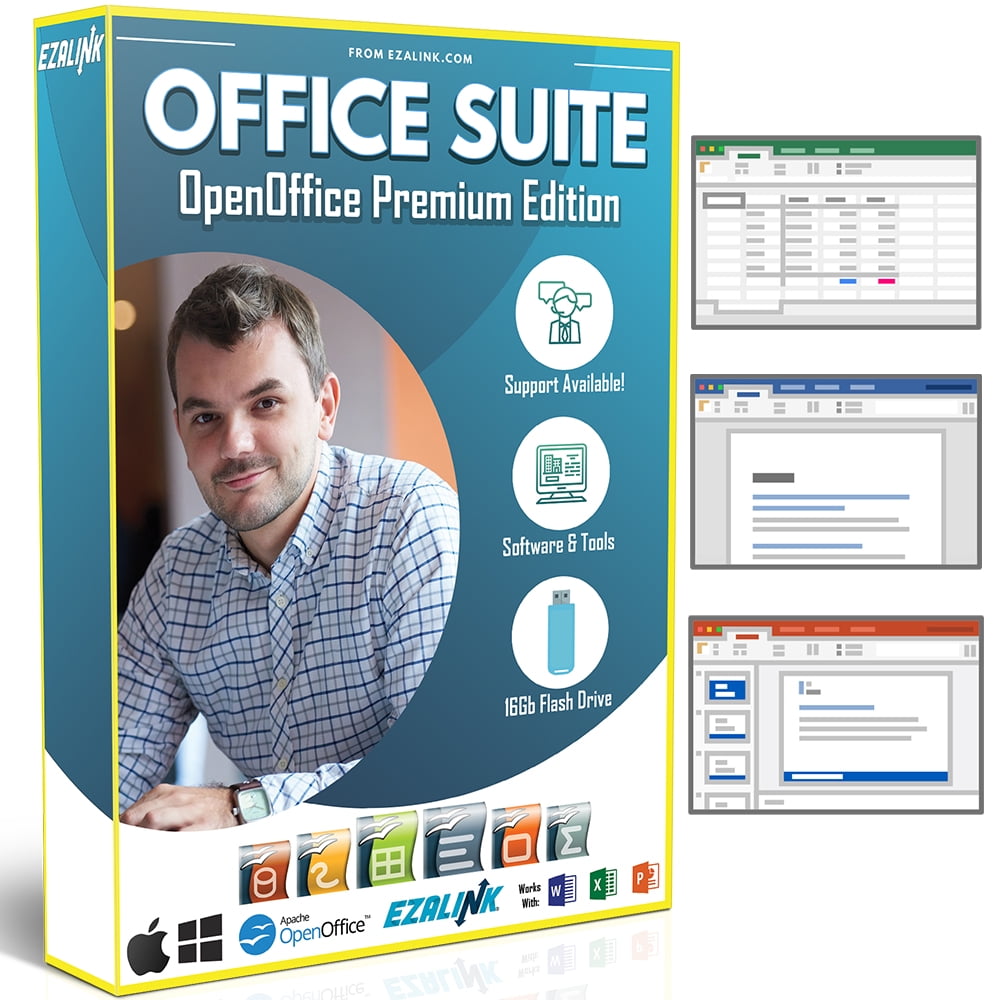 Office Suite 2023 Ezalink 16Gb USB  Open Word Processor, Spreadsheet,  Presentation and Professional Software for Mac & Windows PC Computers 
