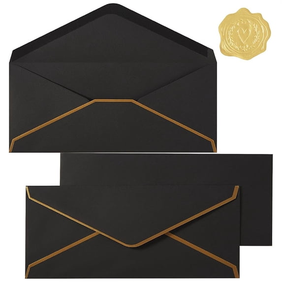Office Supplies,Business Envelopes With V Gold Border #10 Envelope Made Of 150gsm Paper Standard Envelopes With Gold Stickers For Checks Letter Mailing