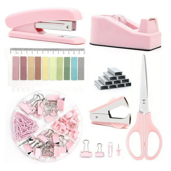 Office Supplies Desk Accessories Stapler Tape Dispenser Set Staple Remover Staples Clips Scissor And Tabs Gifts for Office Clerks And Students, Multi Color Options