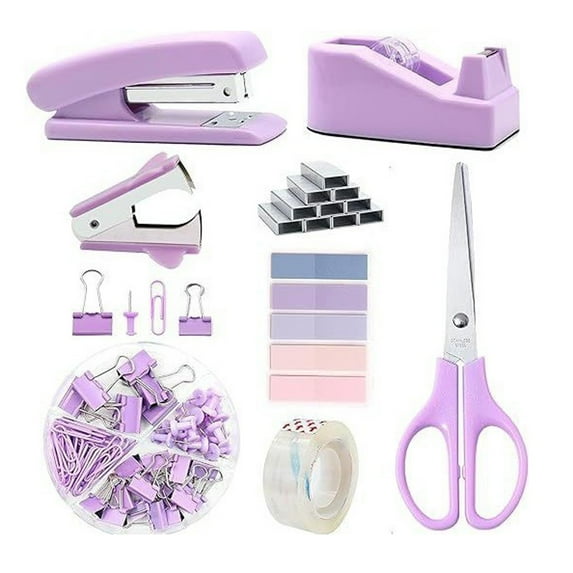 Office Supplies Desk Accessories Stapler Tape Dispenser Set Staple Remover Staples Clips Scissor And Tabs Gifts for Office Clerks And Students, Multi Color Options