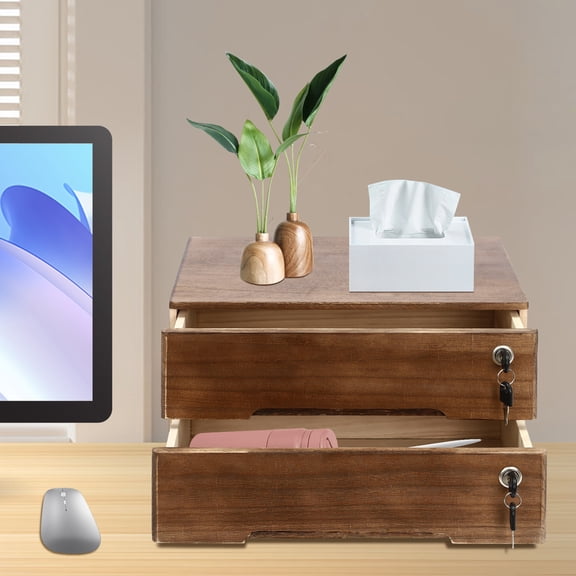 Office Supplies File Organizer, Flat File Cabinet, Wooden Desktop Storage Box with Lockable Drawers, Wooden Desktop Storage Box with Lockable Drawers