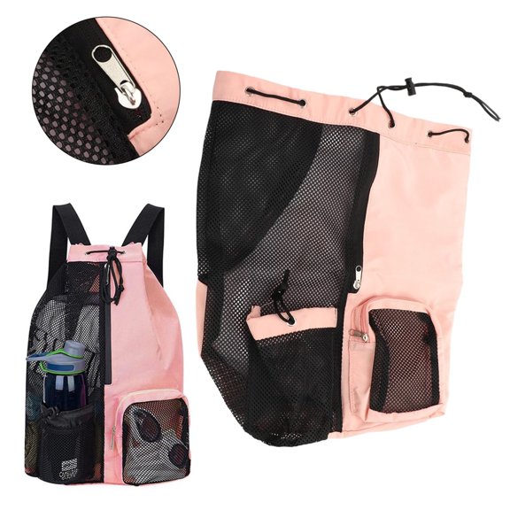 Office Supplies Mesh Beach Backpack Adjustable Shoulder Strap Lightweight Breathable Mesh And Pvc Swim Mesh Backpack For Gym,Pink Tool Office&Craft&Stationery