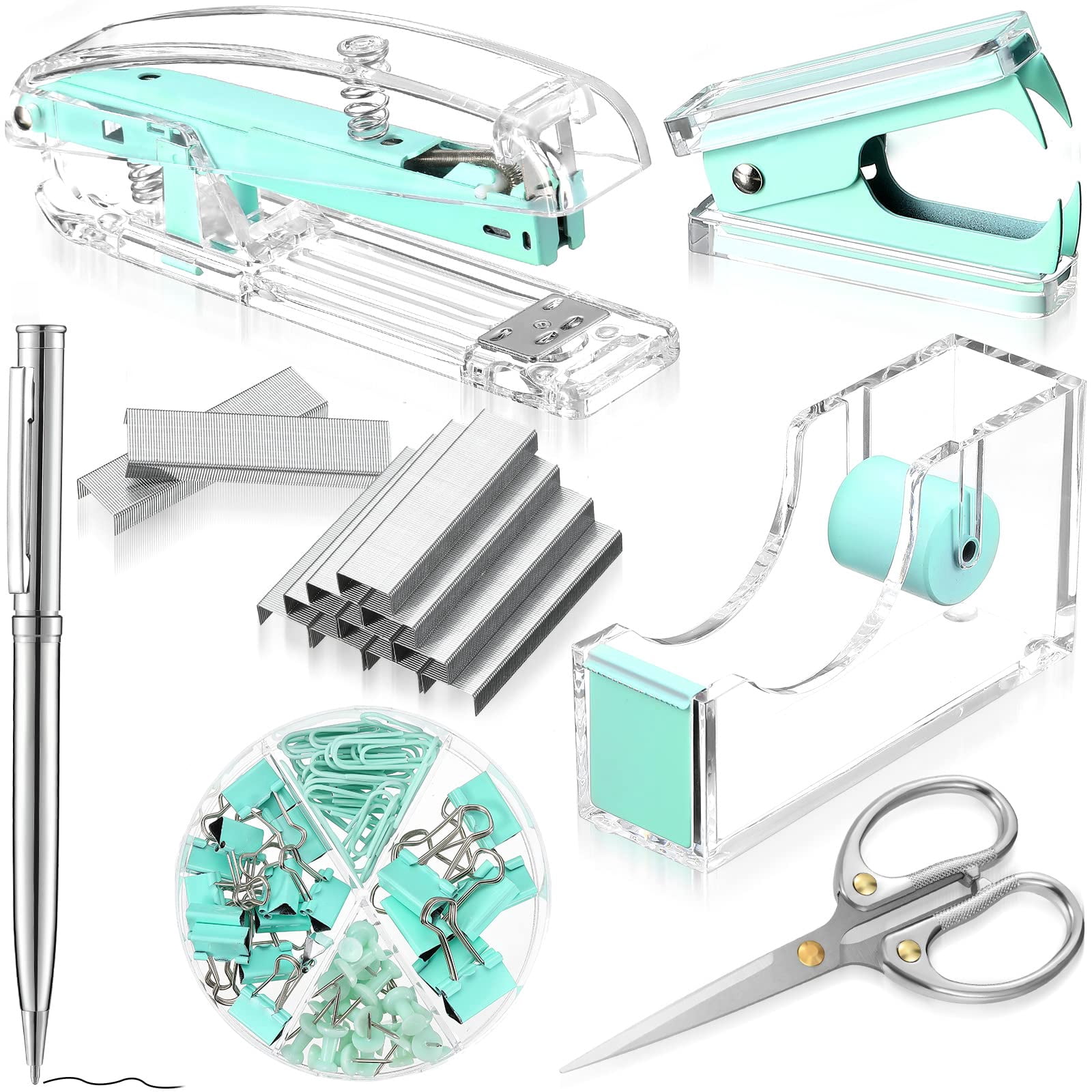 Rose Gold Office Supplies Set - Stapler, Tape Dispenser, Staple Remover