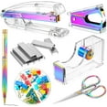 thumbnail image 1 of Office Supplies Set Desk Accessory Kit, Acrylic Stapler Set Staple Remover, Tape Dispenser, Binder Clips, Paper Clips, Ballpoint Pen and Scissor with 1000 Pieces 26/6 Staples (Rainbow Color), 1 of 7