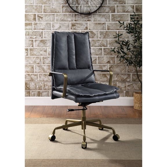 Office Swivel Seat | Adjustable Height and 5 - Star Base with Casters | Leather and Plywood | Addresses Unstable Seating Problem
