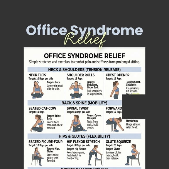 Office Syndrome Relief Poster, Stretching Exercise Poster, Home Exercise Plan Poster, 30 Day Exercise, Exercise Routine, Chair Exercise Poster