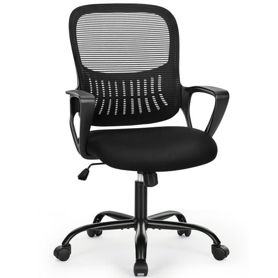 Office Task Chair Metal Frame with Lumbar Support Ergonomic Adjustable Computer Desk Chair in Black with Padded Armrest