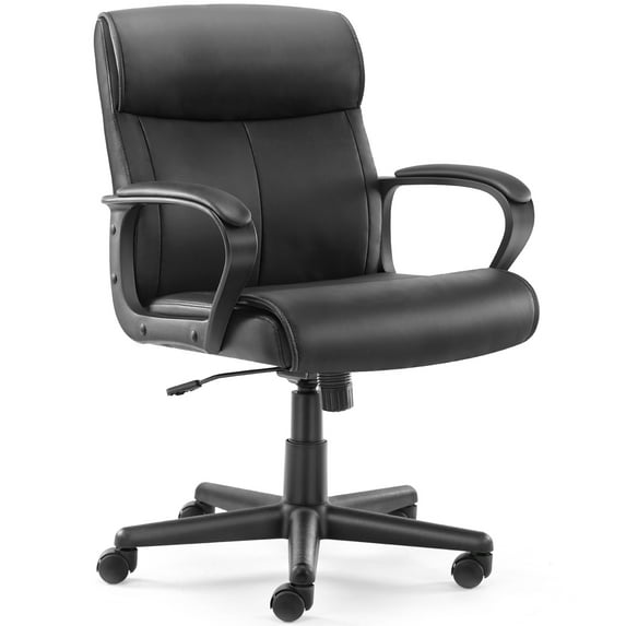 Office Task Chair PU Leather with Lumbar Support Ergonomic Adjustable Computer Desk Chair in Black with Padded Armrest