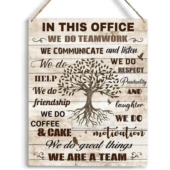 In This Office We Are A Team Inspirational Teamwork Wall Art Artwork for Office Birthday Christmas Gifts for Women Men Kids Wall Decor Framed Wooden Hanging Sign 8x10 Inch