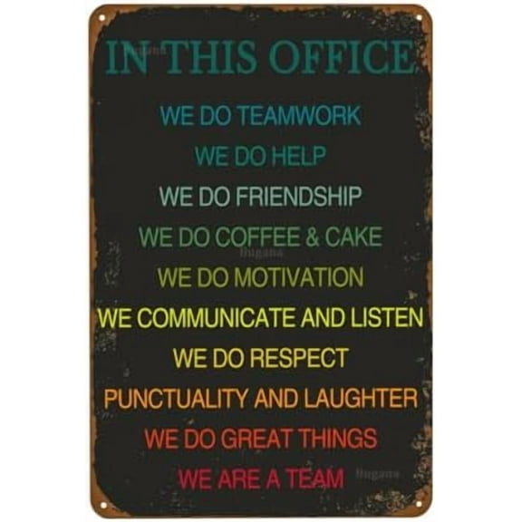 In This Office Teamwork Inspirational Motivational Quotes Vintage Metal Sign, Wall Art Decor Retro Posters Tin Signs for Man Cave Bar Garage Car Room Streets 8 x 12 Inch