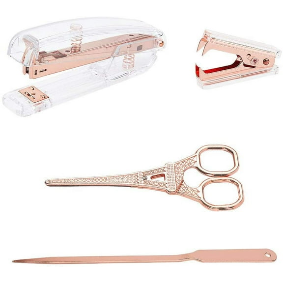 Office Tool Sets with Transparent Spring Powered Desktop Stapler Iron Claw Staple Remover Stainless Steel Envelope Opener