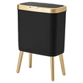 thumbnail image 1 of Office Trash Can with Lid, Black Bathroom Trash Can with Gold Edge, Modern Narrow Garbage Can with Legs, Slim Plastic Trash Bin for Bedroom, Living Room,Kitchen,Toilet, 4 Gallon, 1 of 7