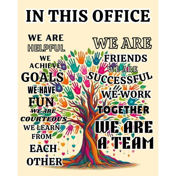 Office Values Teamwork Tree - Motivational Poster for Office Wall Decor Inspirational Print - Positive Artwork for Workplace Cubicles Hr Executive or Team Environment poster