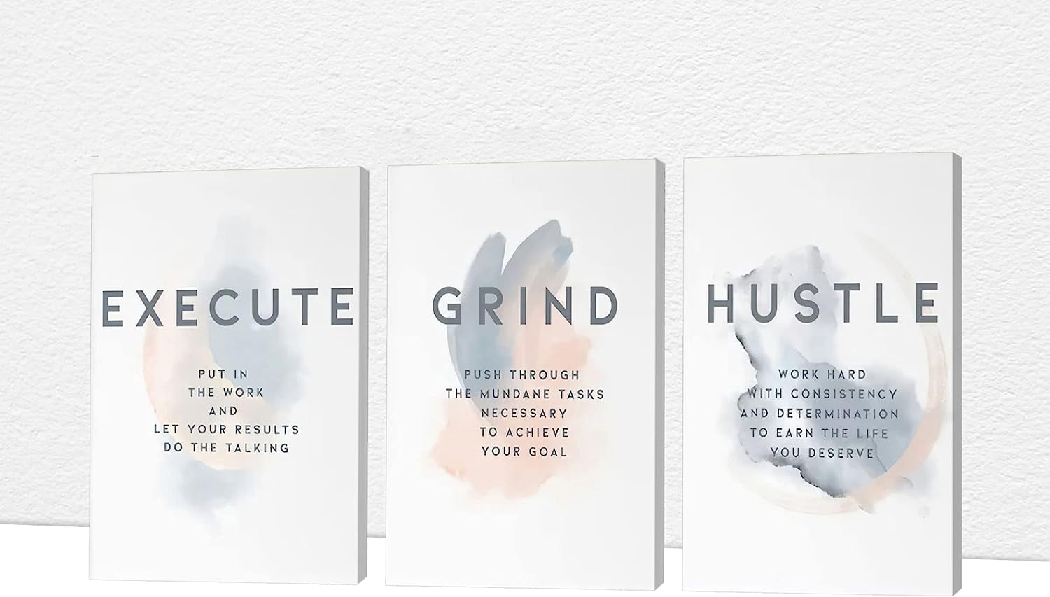Office Wall Art - 3 Panel Motivational Wall Art, Inspirational Quotes Canvas Art for Home Office Wall Decor, Positive Quotes Wall Decor, Entrepreneur Grind Hustle Execution (12\u201dx18\u201dx3Pcs)