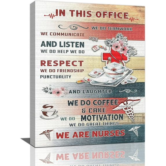 In This Office Wall Art Nurse Cap Pictures Wall Decor Medical Stethoscope Canvas Prints Framed Modern Inspirational Quotes Teamwork Painting Artwork Gifts for Nurse Office Hospital Nursery 12"x16"