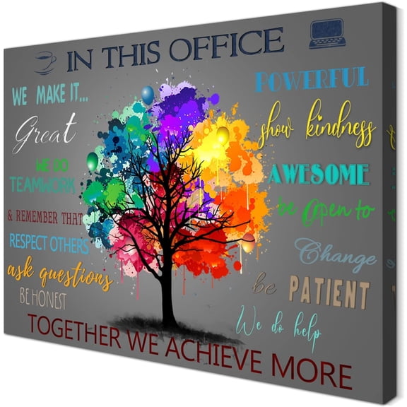 The Office Wall Art Positive Affirmations Quotes Wall Décor Colorful Tree Canvas Picture Aesthetic Room Framed Artwork for Home Office Bedroom School Classroom Consulte Decoration 12x16 Inch