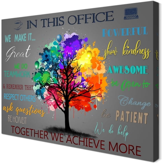 The Office Wall Art Positive Affirmations Quotes Wall Décor Colorful Tree Canvas Picture Aesthetic Room Framed Artwork for Home Office Bedroom School Classroom Consulte Decoration 12x16 Inch