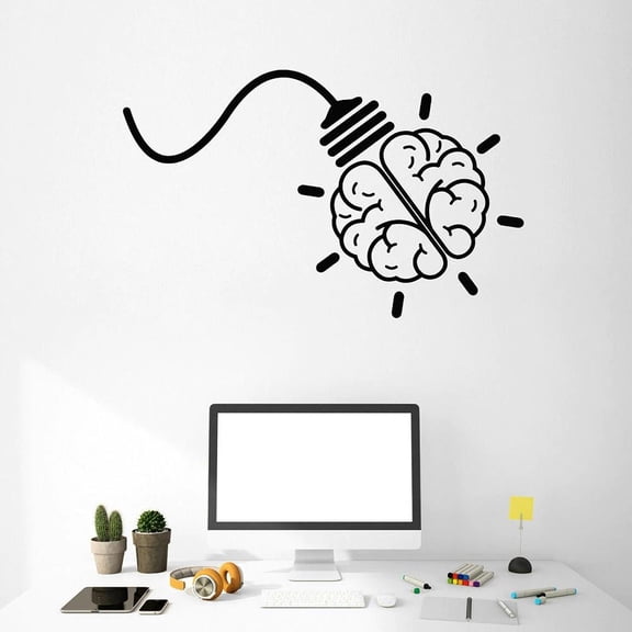 Office Wall Stickers Home Decor Bedroom Creative Light Vinyl Wall Decal Office Sticker Bulb Brain Idea Work Wallpaper 42x26cm