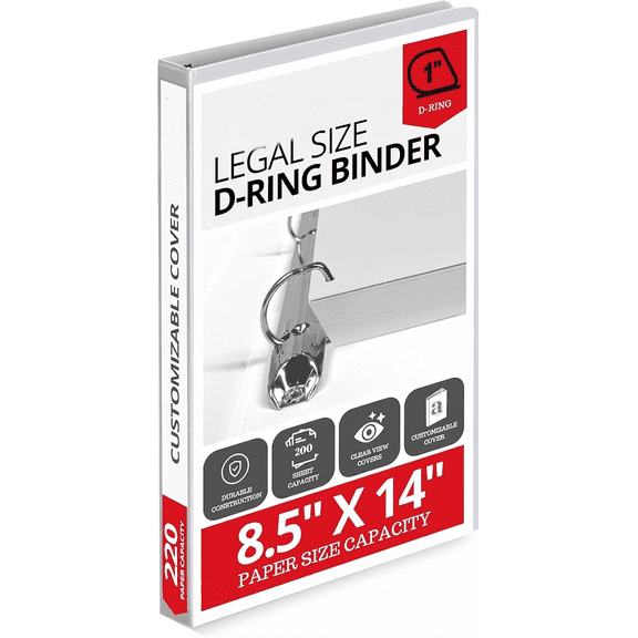 Office Werks Heavy Duty 2-Pack Legal Size View Binder - 14" x 8.5", White, 1 Inch D-Ring, Back Mount Binder
