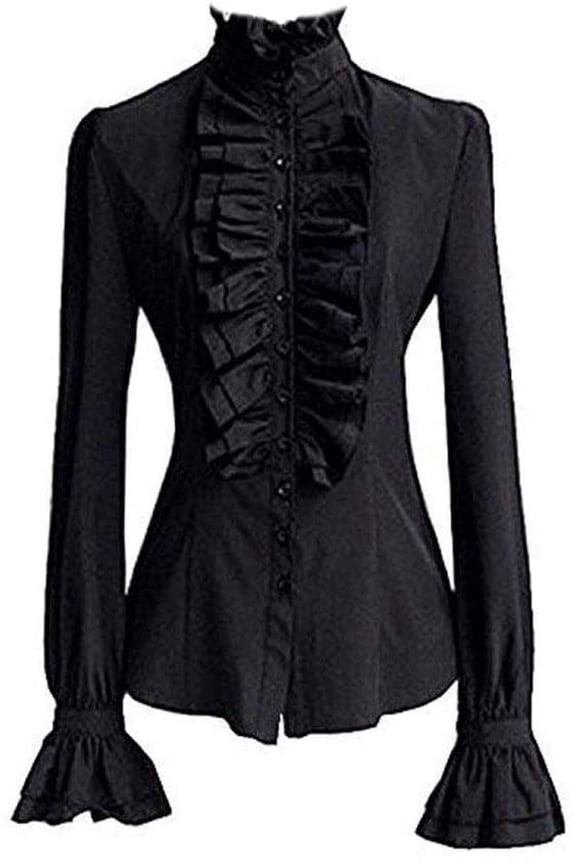Office Women Lady Shirt Frilly Ruffle Tops Flounce Formal Shirts Black White OL Blouse Clothes Plus Size S-2XL