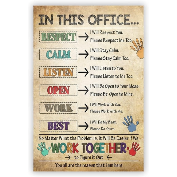 In This Office We Work Together Metal Tin Signs Teacher Back to School Gift Office Decor Bedroom Club Studio Wall Hanging Signs Decor Poster Painting 8x12 inches