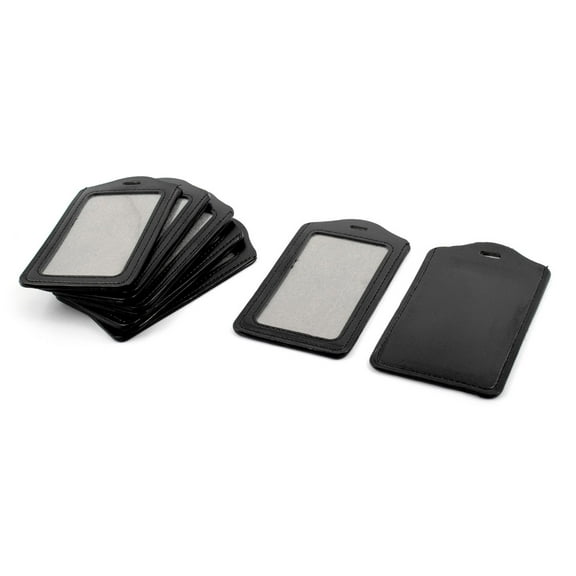 Office Worker Faux Leather ID Badge Name Card Container Holders Black 10 Pcs