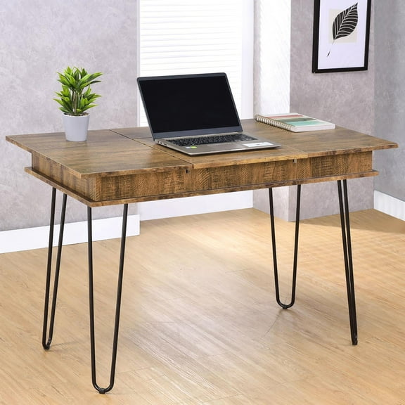 Office Writing Desk In Rustic Amber With Concealed Storage Spaces Sliding Tray And Built-in Power Supply