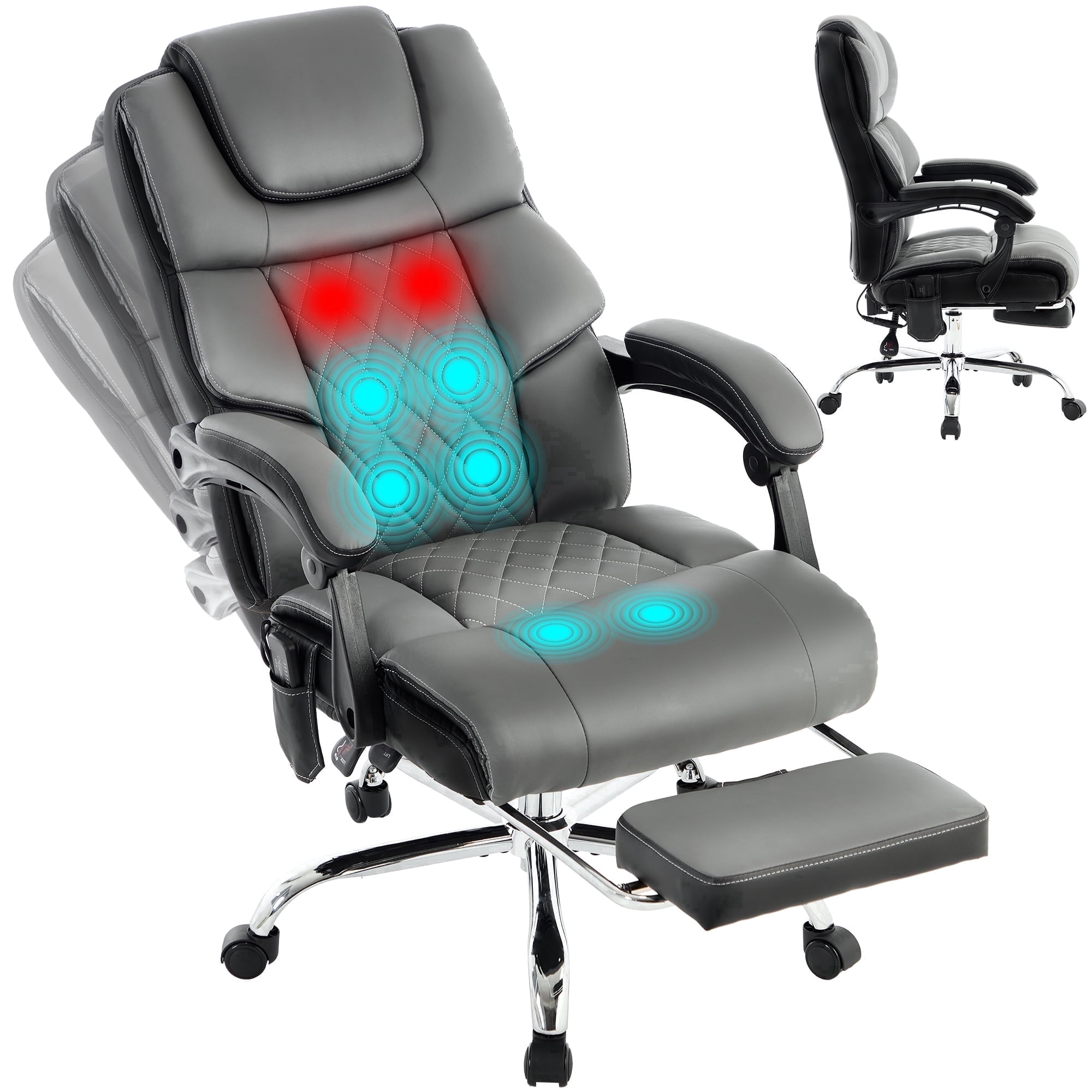 Office Chair with 6-point Vibration Massage and  Shoulder Heated,Big and Tall Office Chair, Reclining Office Chair,Gray