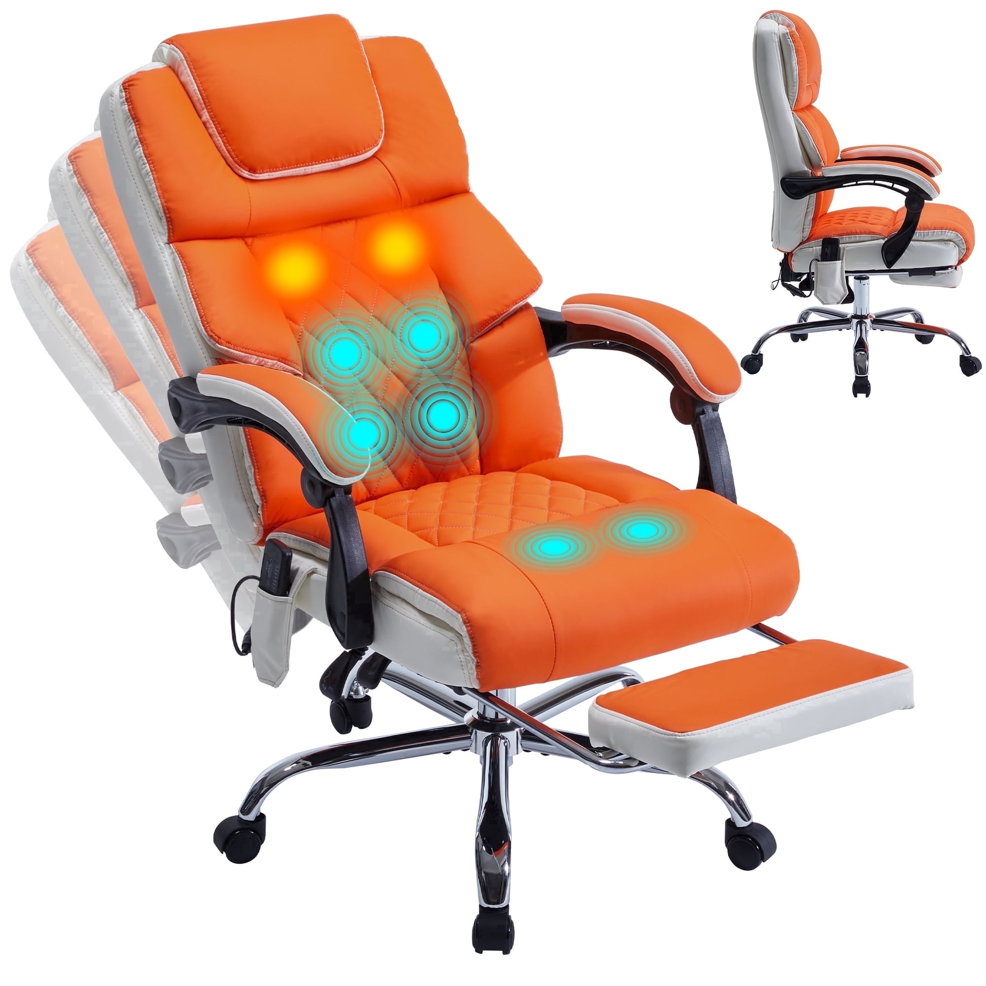Office Chair with 6-point Vibration Massage and  Shoulder Heated,Big and Tall Office Chair, Reclining Office Chair,Orange