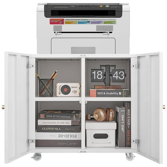 Office furniture Copier Cabinet white 2 door steel copier stand mobile pedestal file Printer Stand
