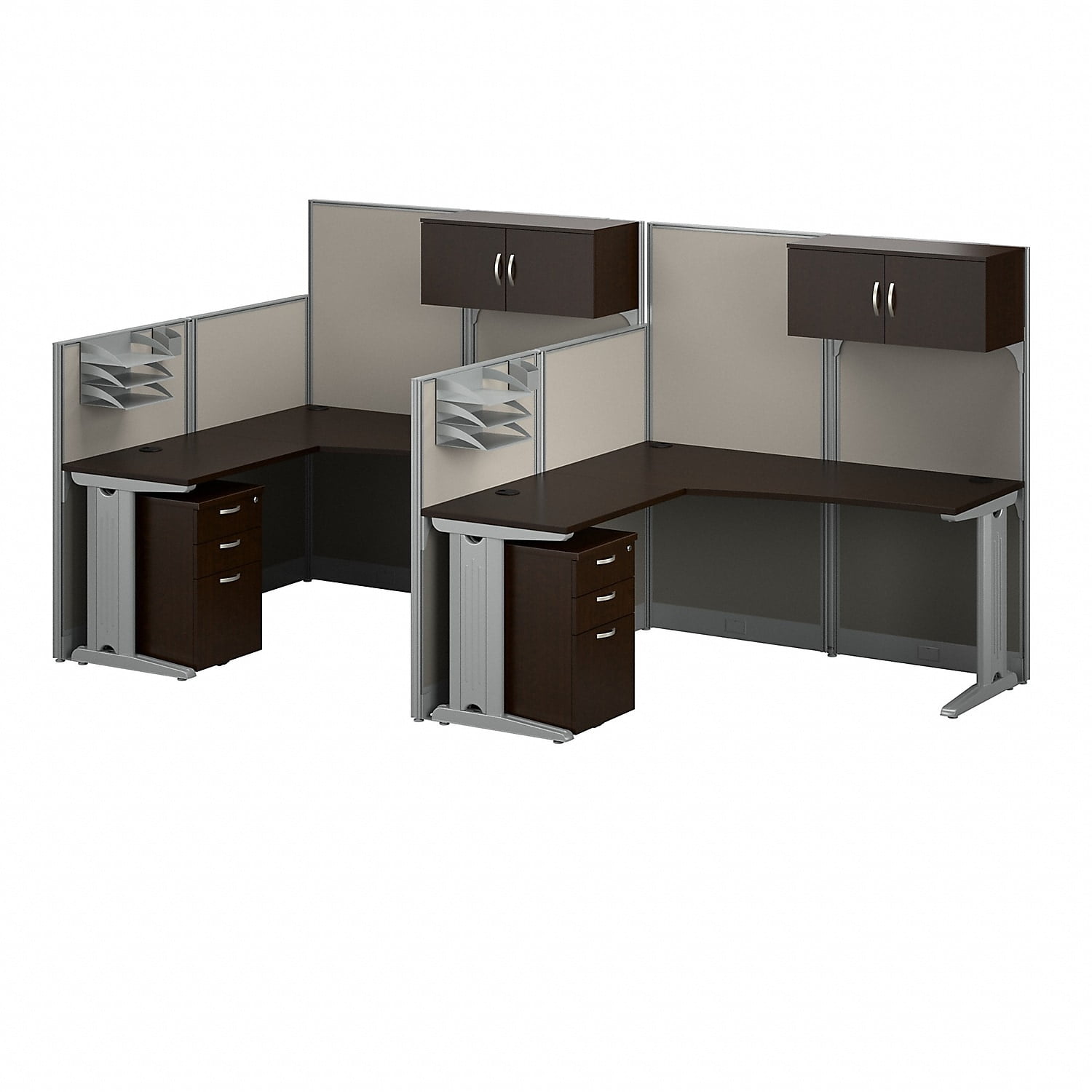 Mocha Cherry 2 Person L Shaped Cubicle Desk with Storage and Drawers