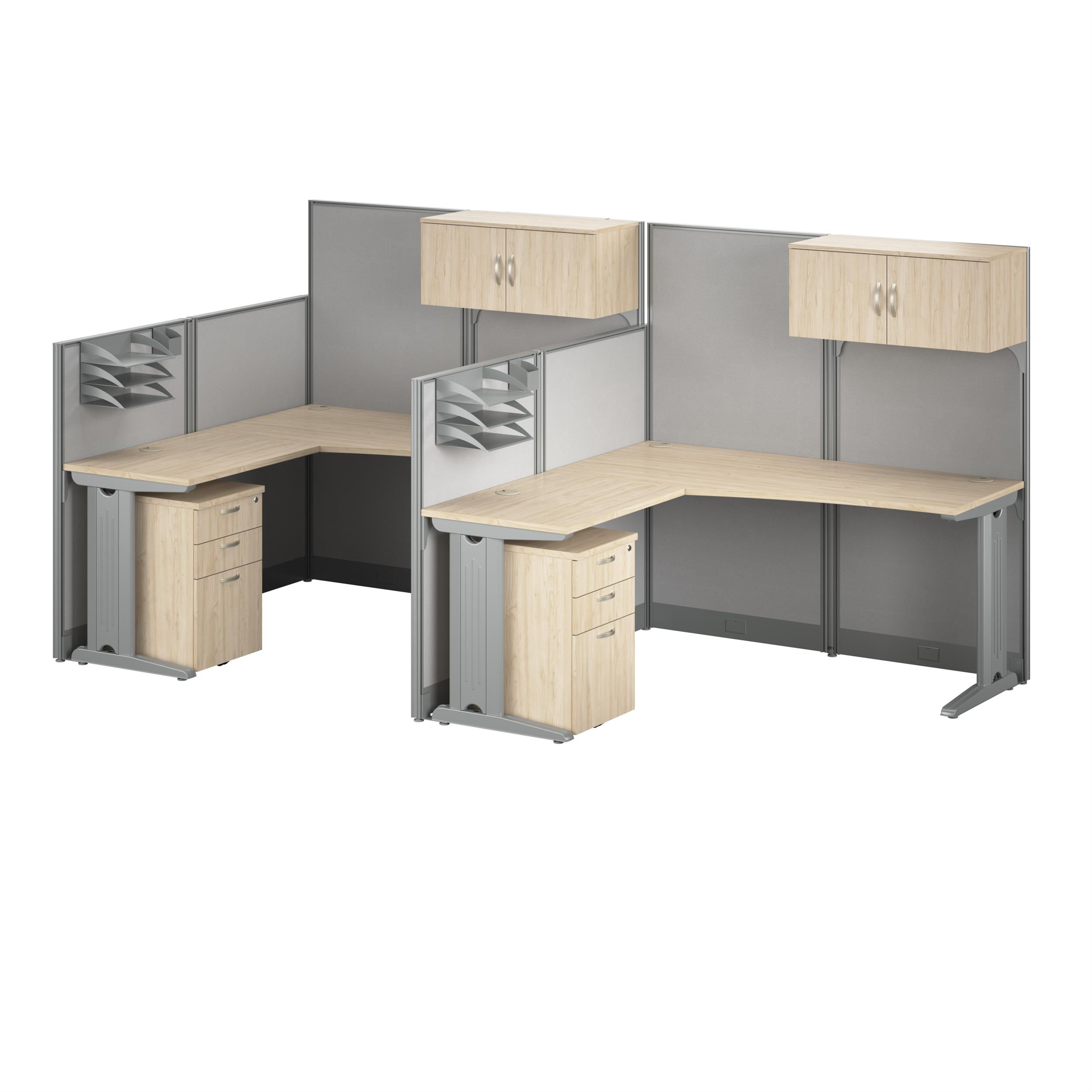 Office in an Hour 2 Person L Cubicle Desk Set in Natural Elm ...