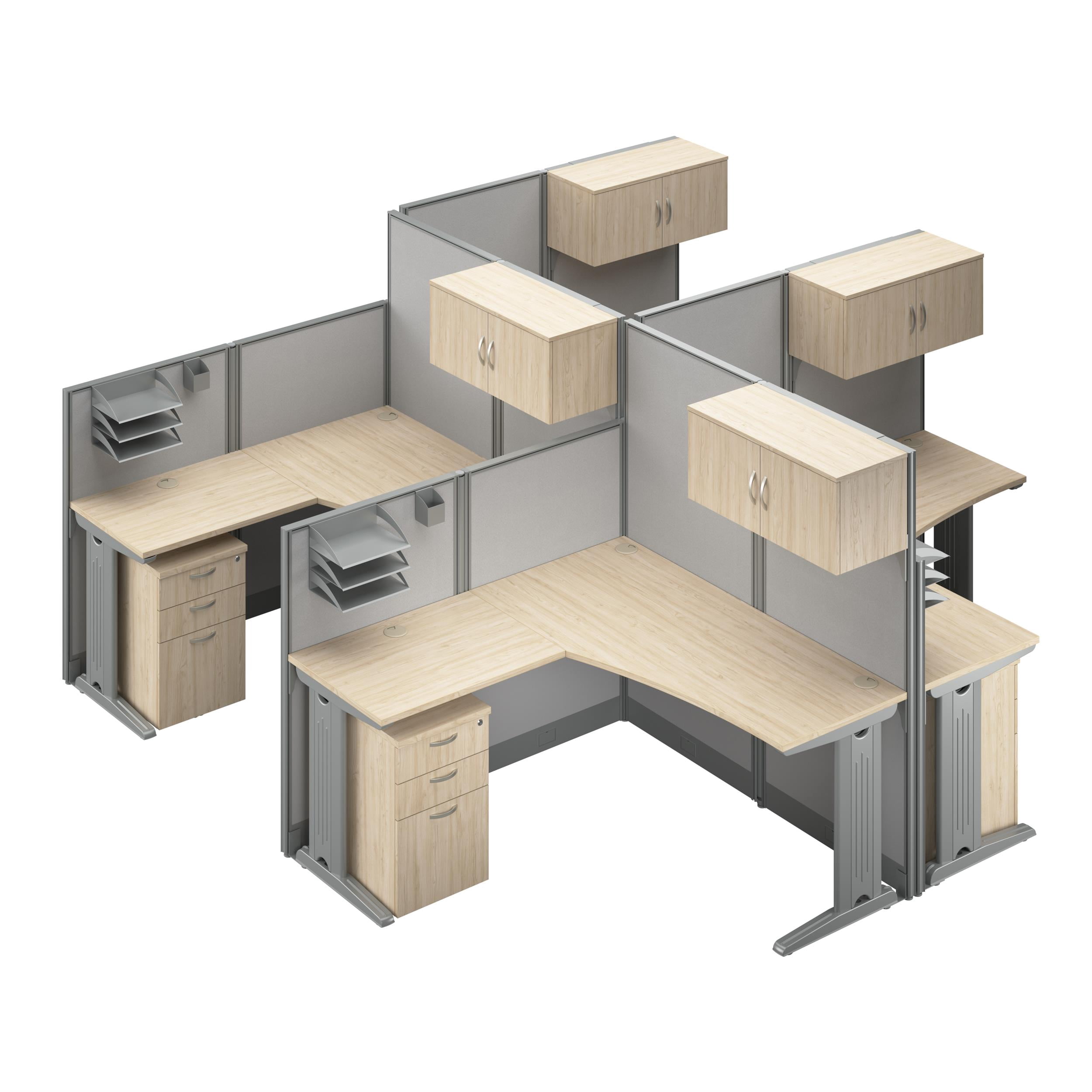 Office in an Hour 4 Person L Cubicle Desk Set in Natural Elm ...
