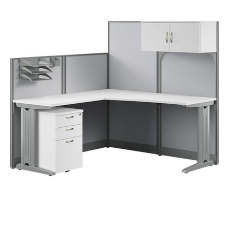 Office in an Hour L Cubicle Desk with Storage in Pure White - Engineered Wood