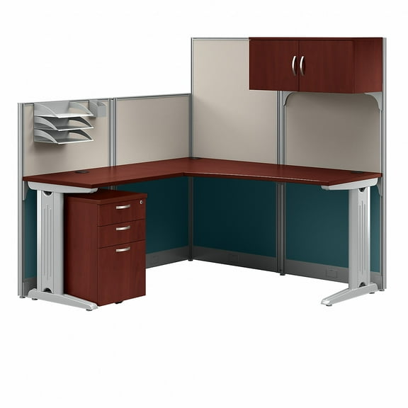 Office in an Hour L Shaped Cubicle Desk Set in Hansen Cherry - Engineered Wood