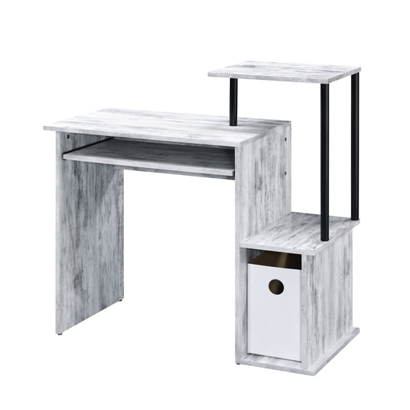 Office rectangular computer desk crafted from wood and metal with keyboard tray for efficient work and storage