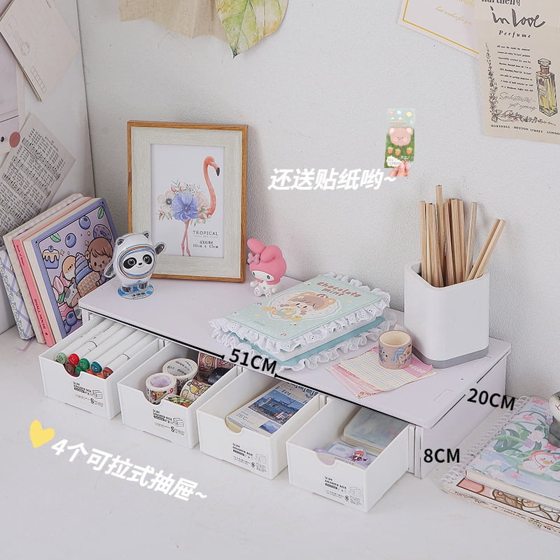 Kawaii Computer Monitor Riser Cute CONKAWACA Cute Monitor Stand With 3 Drawers - Kawaii Desk ...